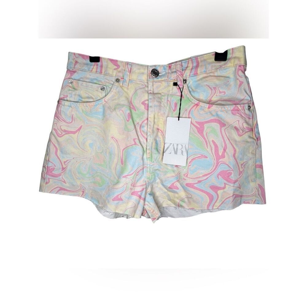 New Zara Pastel Swirl Multicolored Y2K, Candycore Denim Women’s Shorts Sz 10